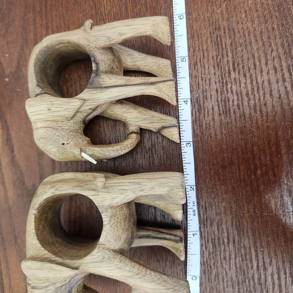 Vintage‎ standing wooden elephant napkin ring holders set of 6